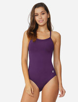 Baleaf Women's Semi-Open V-Back One Piece Pool Side Swimsuit acg011 Grape Royale Side