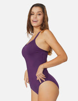 Baleaf Women's Semi-Open V-Back One Piece Pool Side Swimsuit acg011 Grape Royale Side