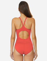 Baleaf Women's Semi-Open V-Back One Piece Pool Side Swimsuit acg011 Coral Red Back