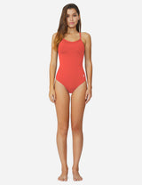 Baleaf Women's Semi-Open V-Back One Piece Pool Side Swimsuit acg011 Coral Red Full