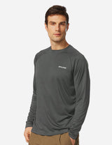 #Baleaf Men's UPF50+ Long Sleeved Loose Fit Casual T-Shirt aga002 Deep Gray Side
