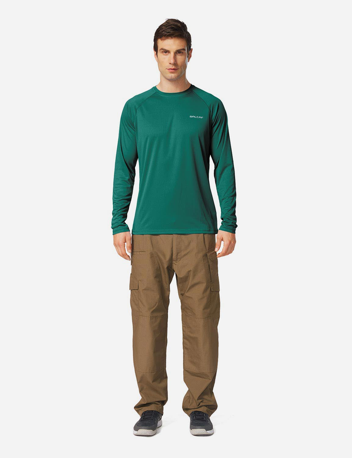 #Baleaf Men's UPF50+ Long Sleeved Loose Fit Casual T-Shirt aga002 Emerald Full