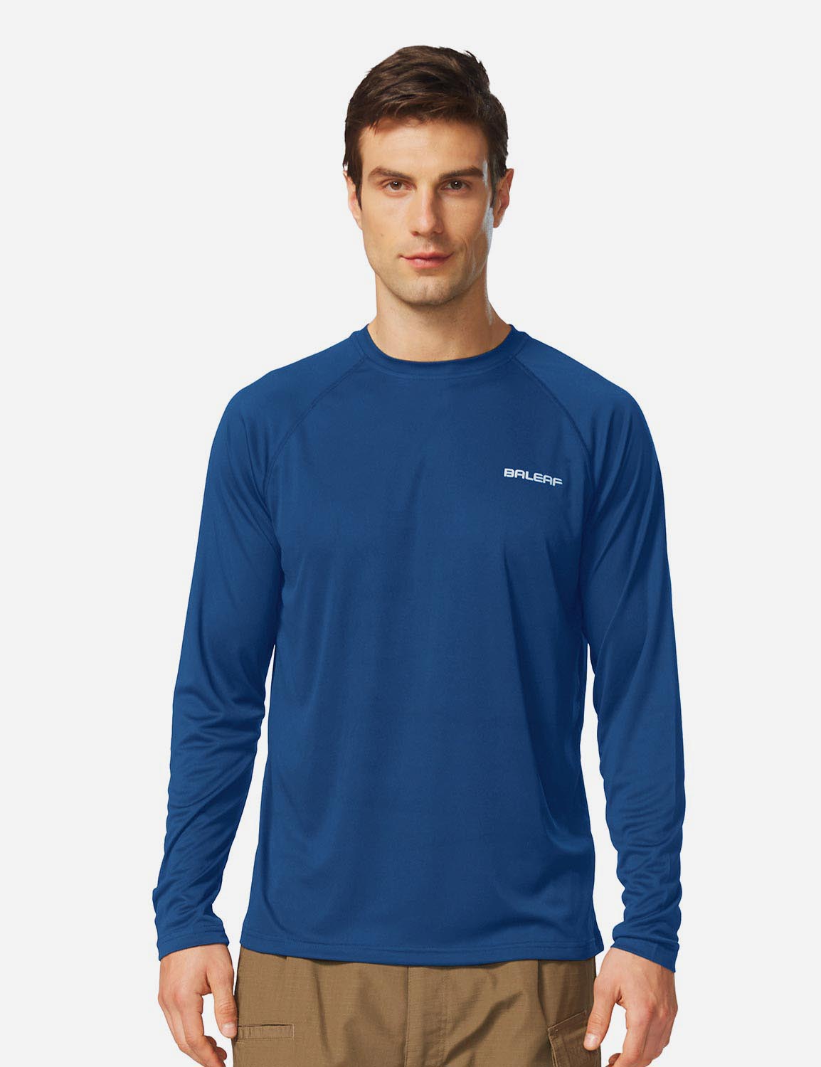 #Baleaf Men's UPF50+ Long Sleeved Loose Fit Casual T-Shirt aga002 Ocean Blue Front