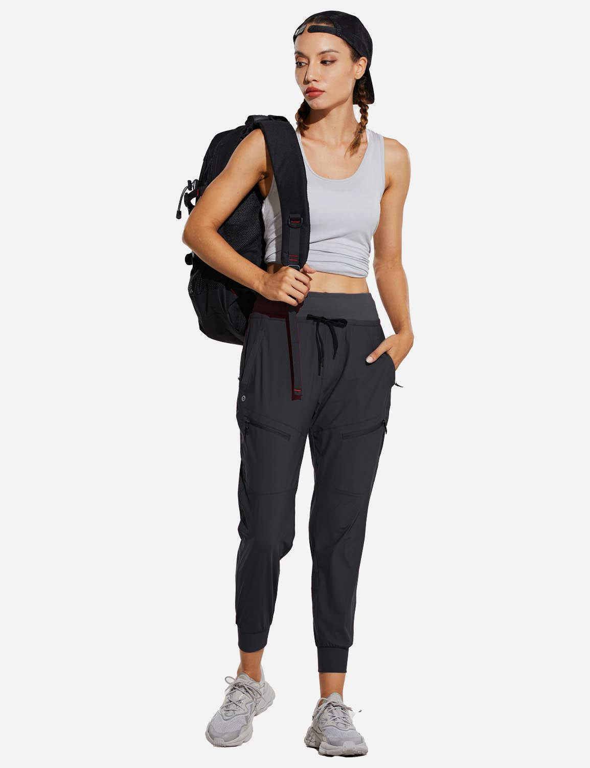 Baleaf Women 26???UPF50+ Waterproof Taper Legged Pocketed Outdoor Pants agb052 Black Full