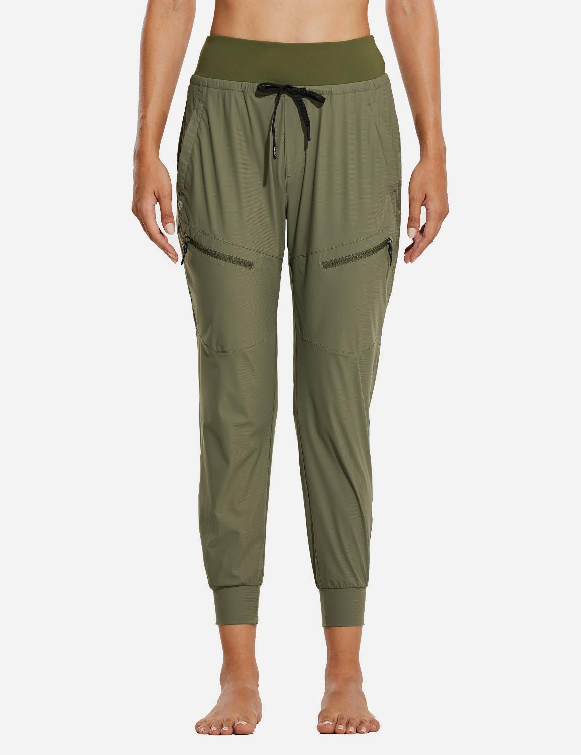 Baleaf Women 26???UPF50+ Waterproof Taper Legged Pocketed Outdoor Pants agb052 Green Front
