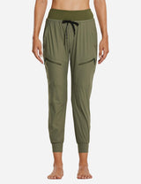 Baleaf Women 26???UPF50+ Waterproof Taper Legged Pocketed Outdoor Pants agb052 Green Front
