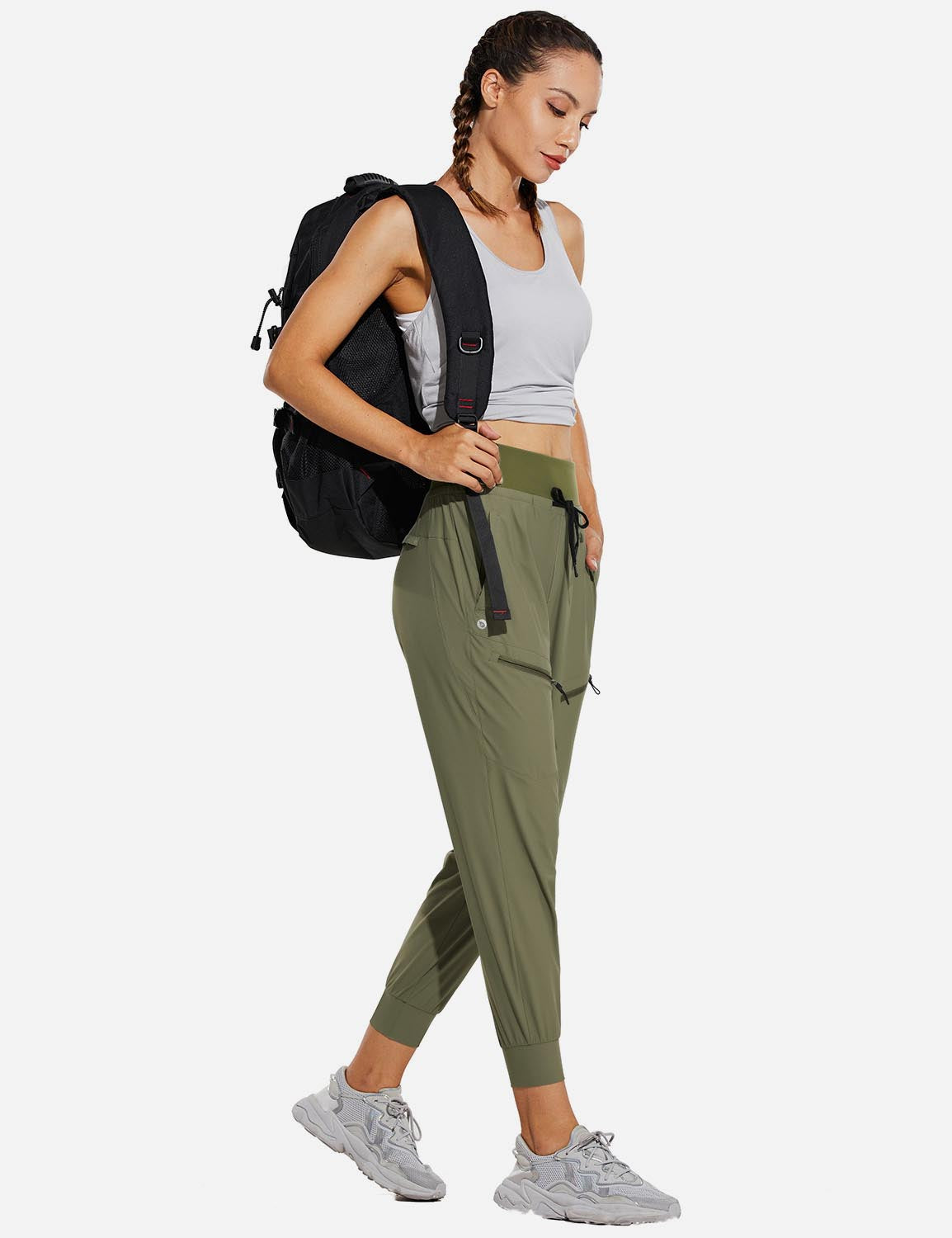 Baleaf Women 26???UPF50+ Waterproof Taper Legged Pocketed Outdoor Pants agb052 Green Full