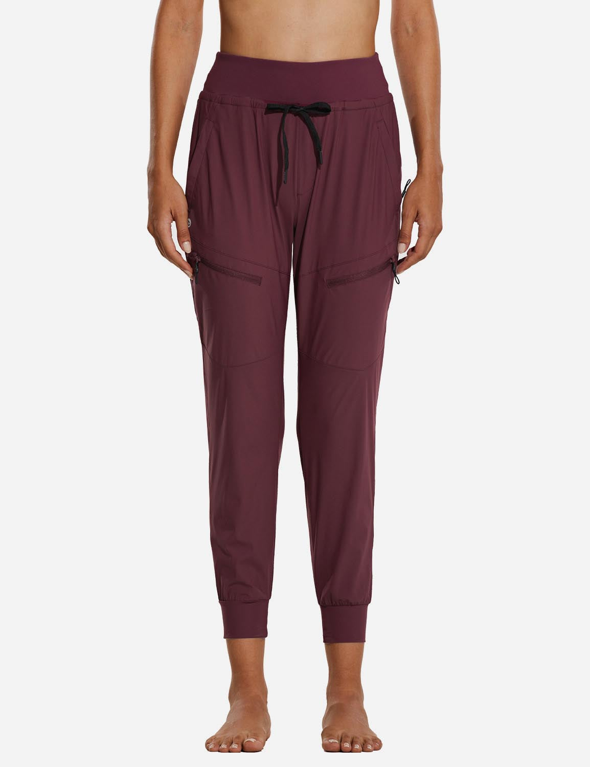 Baleaf Women 26???UPF50+ Waterproof Taper Legged Pocketed Outdoor Pants agb052 Red Wine Front