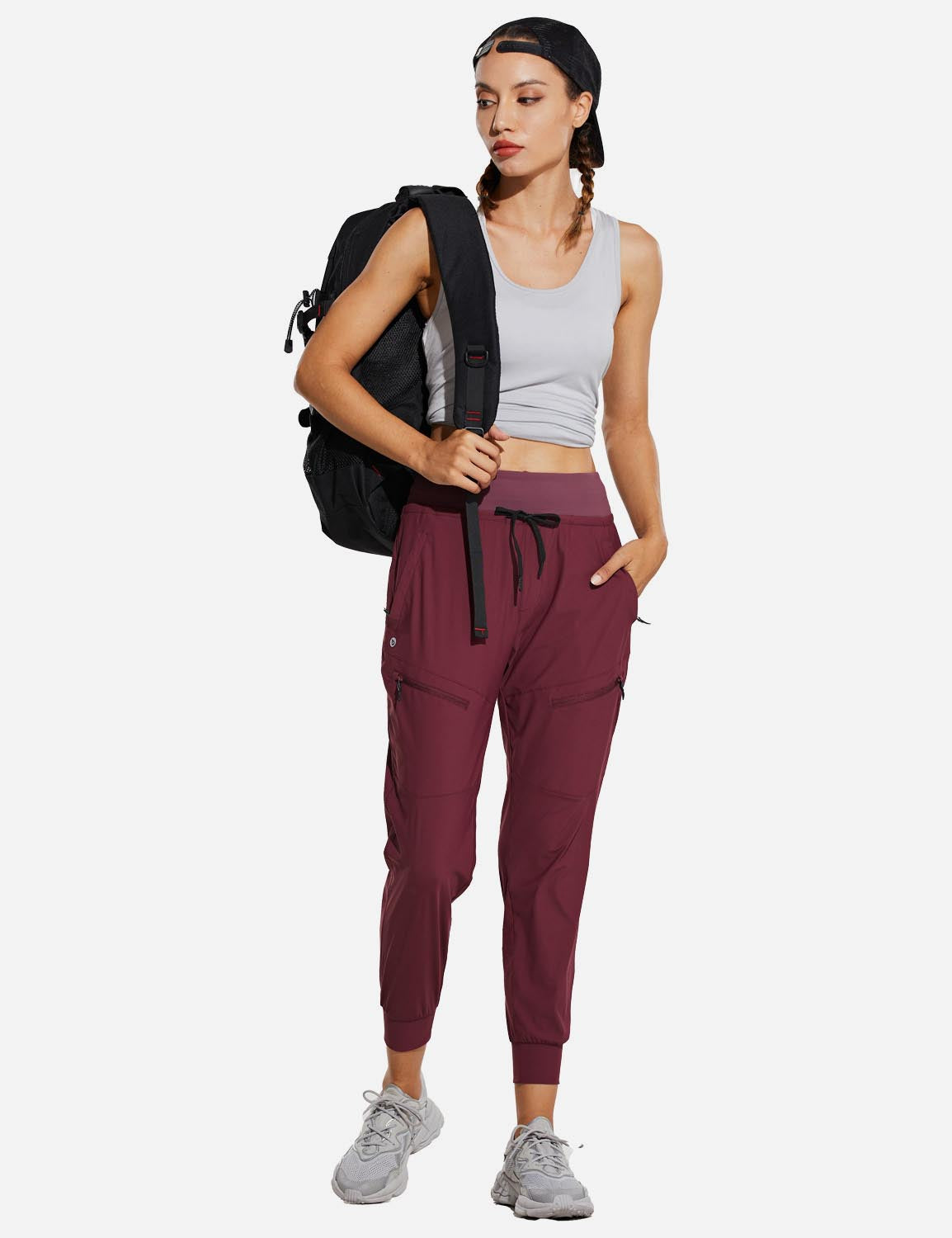 Baleaf Women 26???UPF50+ Waterproof Taper Legged Pocketed Outdoor Pants agb052 Red Wine Full