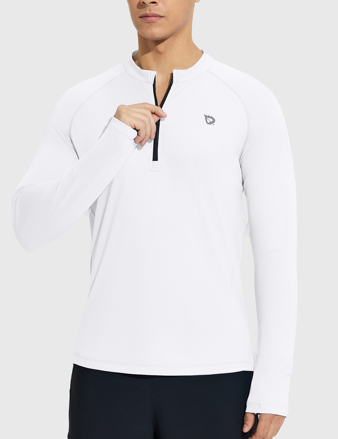 Baleaf Men's Crewneck UPF 50+ Half-Zip Long Sleeve Lucent White Details