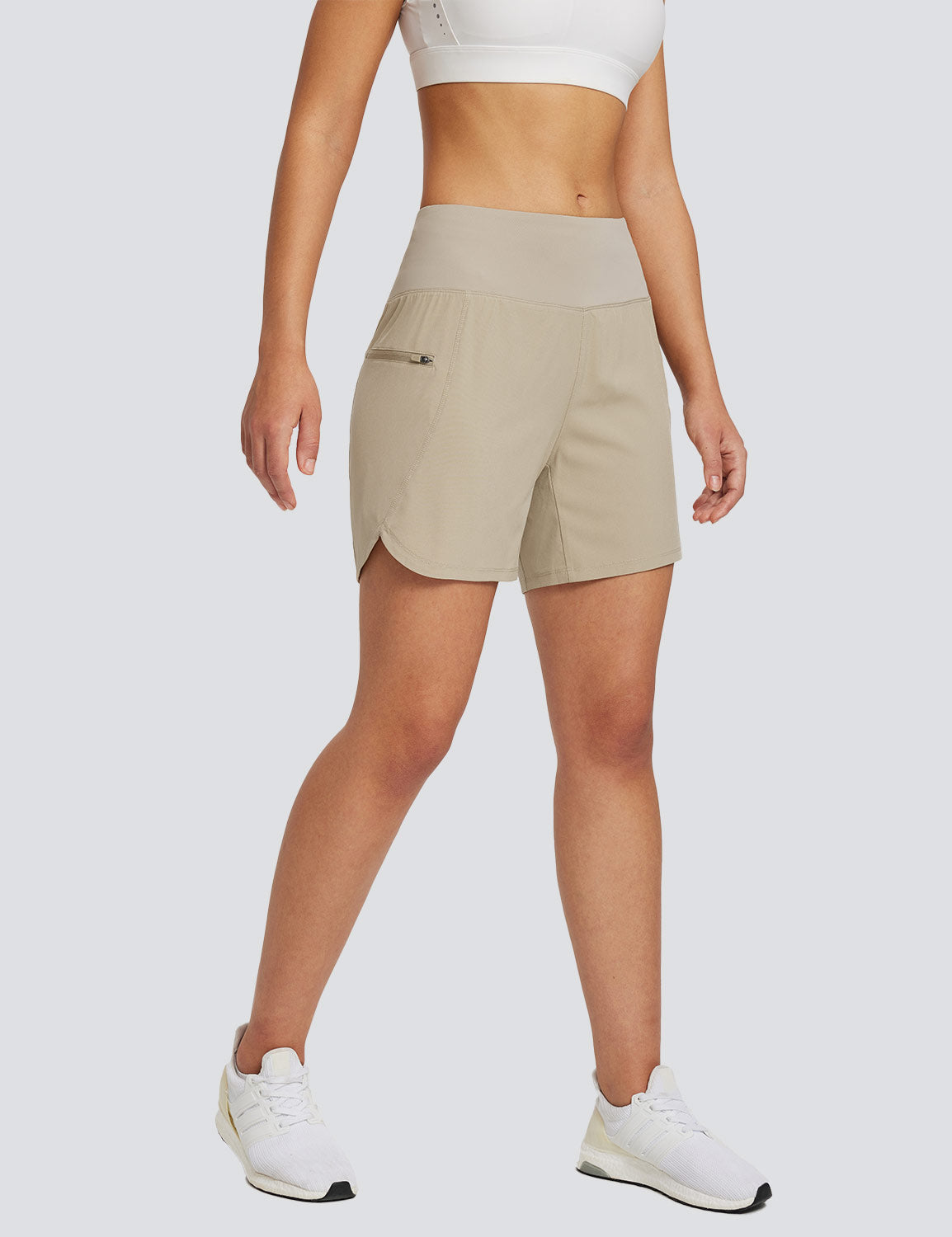 Baleaf Women's Lightweight 2 In 1 Padded Trail Shorts Doeskin Side