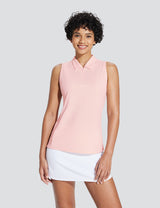 Baleaf Women's V-Neck Sleeveless Quarter-Zip Knit Polo Pink Dogwood Main