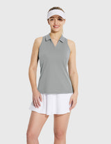 Baleaf Women's UPF 50+ V-neck Sleeveless Polo Shirt High-Rise Front