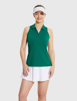 Baleaf Women's UPF 50+ V-neck Sleeveless Polo Shirt Botanical Garden Front