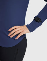 Baleaf Women's Rounded Hem Slim Crew Neck Long Sleeve Estate Blue with Watch Windows