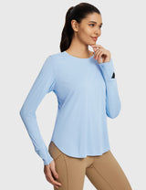 Baleaf Women's Rounded Hem Slim Crew Neck Long Sleeve Kentucky Blue Side