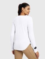 Baleaf Women's Rounded Hem Slim Crew Neck Long Sleeve Lucent White Back