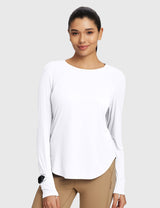 Baleaf Women's Rounded Hem Slim Crew Neck Long Sleeve Lucent White Main