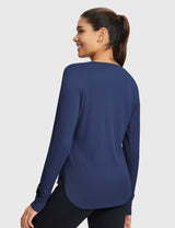 Baleaf Women's Rounded Hem Slim Crew Neck Long Sleeve Estate Blue Back