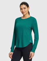 Baleaf Women's Rounded Hem Slim Crew Neck Long Sleeve Teal Green Main