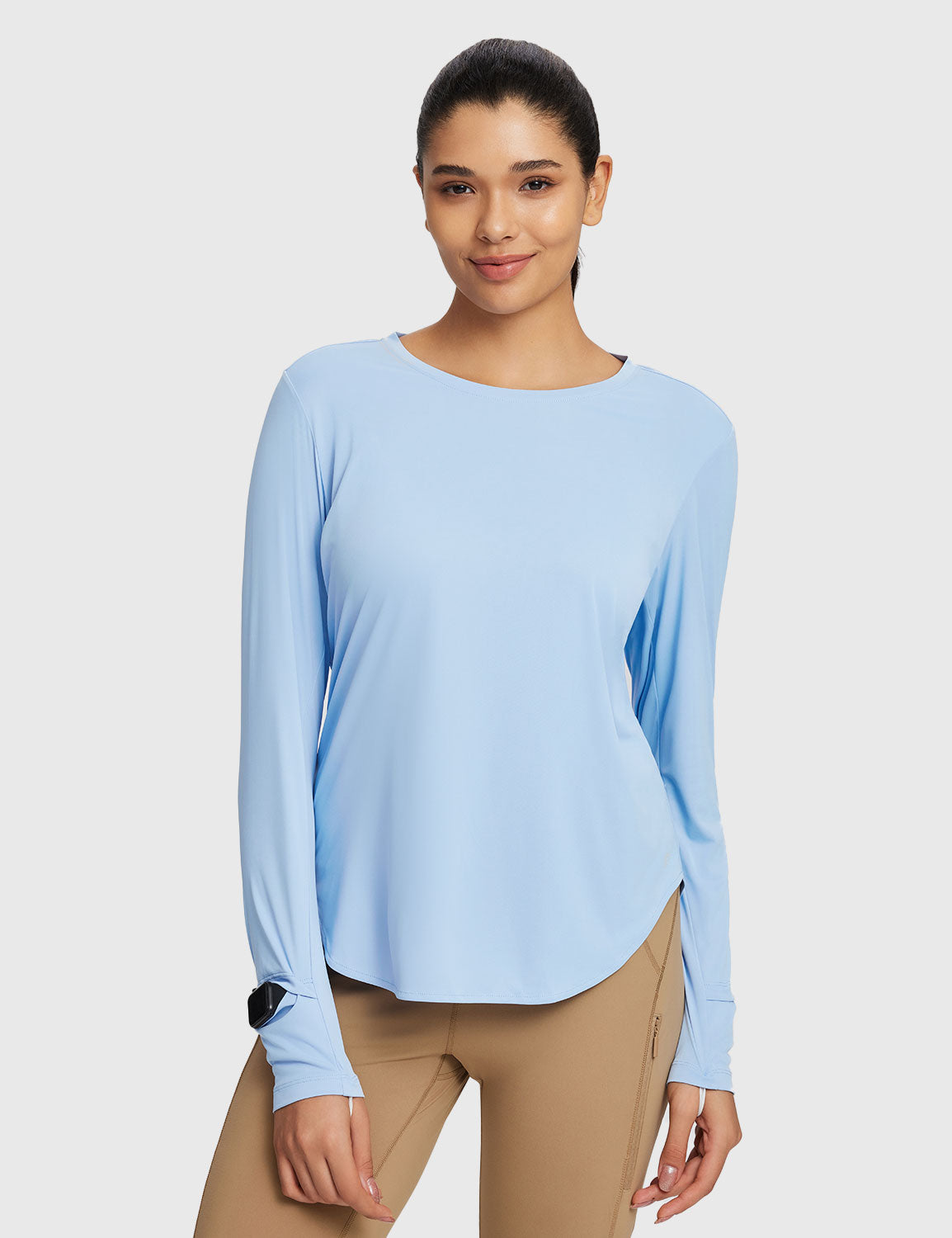 Baleaf Women's Rounded Hem Slim Crew Neck Long Sleeve Kentucky Blue Main