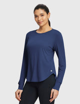 Baleaf Women's Rounded Hem Slim Crew Neck Long Sleeve Estate Blue Main