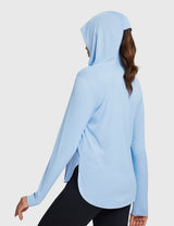 Baleaf Women's Rounded Hem Hooded Long Sleeve Kentucky Blue with Horsetail Hole