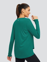 Baleaf Women's UPF 50+ Crew Neck Loose Fit Long Sleeve Teal Green Back