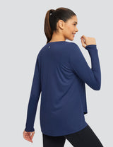 Baleaf Women's UPF 50+ Crew Neck Loose Fit Long Sleeve Estate Blue Back