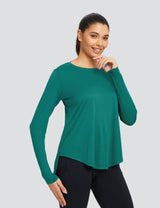 Baleaf Women's UPF 50+ Crew Neck Loose Fit Long Sleeve Teal Green Side