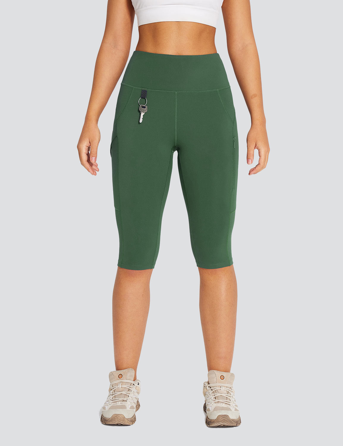 Baleaf Women's High-Rise Breathable Hiking Leggings Rifle Green Front