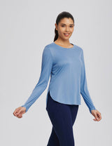 Baleaf Women's High Split Crew Neck T-shirts Ashleigh Blue Side