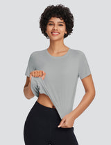 Baleaf Women's Crossover Crew Neck Short Sleeve Silver Sconce Main