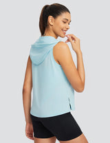 Baleaf Women's Hooded Drawstring Fitness Tank Pastel Blue Back