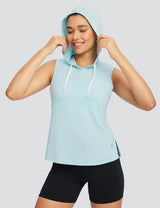 Baleaf Women's Hooded Drawstring Fitness Tank Pastel Blue Main