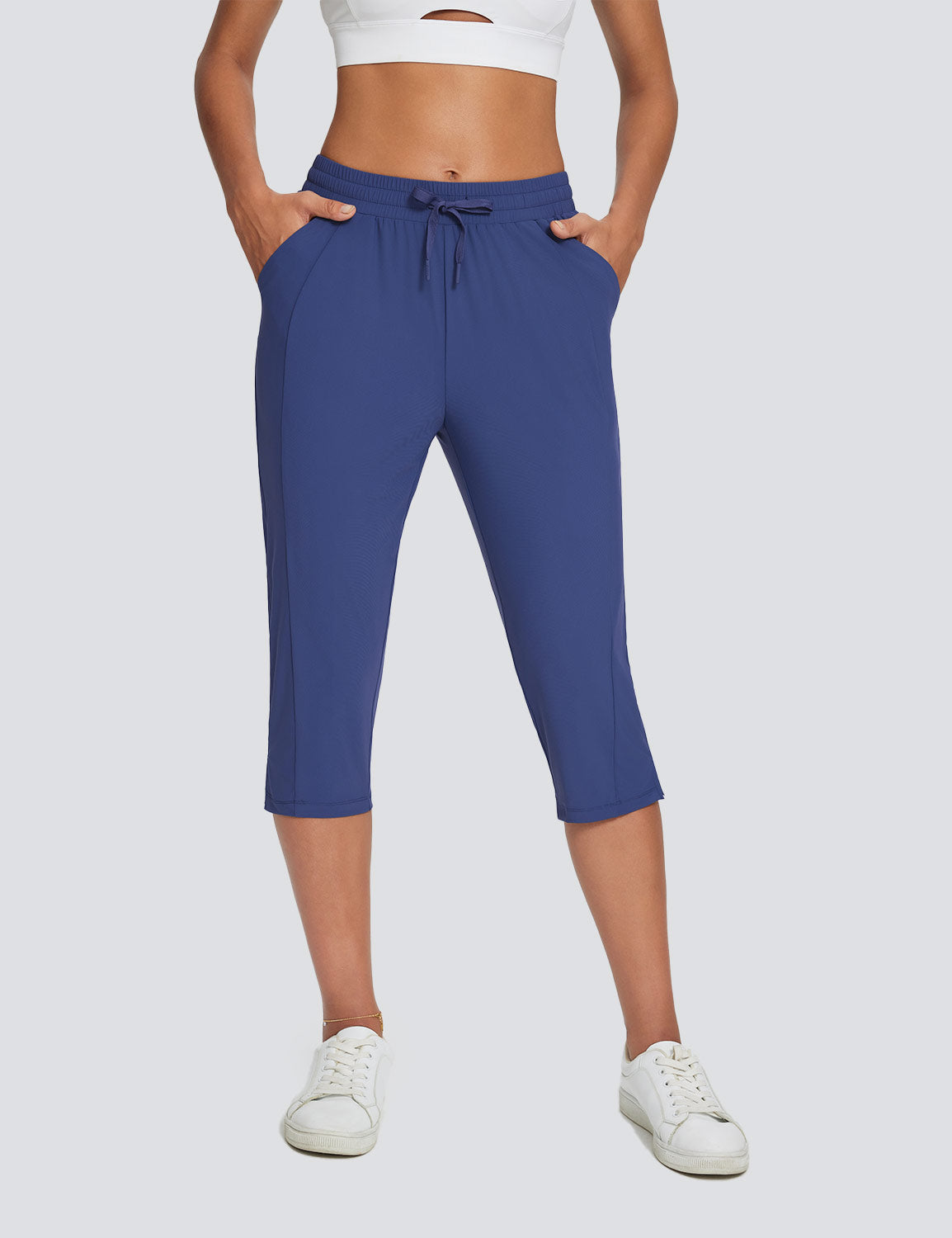 Baleaf Women's UPF 50+ Skin-Friendly High Rise Capris Estate Blue Front