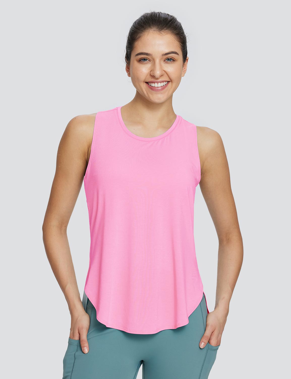 Baleaf Women's Scoop Neck Workout Tank Top Plumeria Main