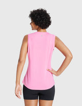 Baleaf Women's Crew Neck Medium-Length Tank Top Plumeria Back