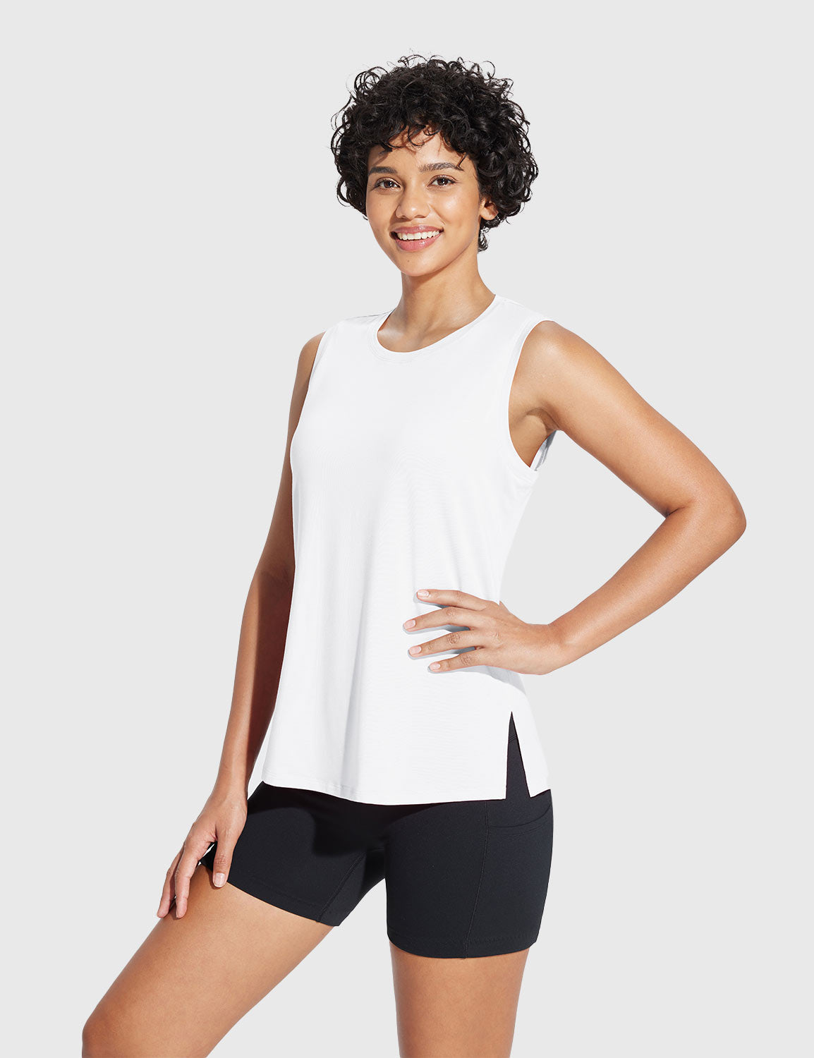 Baleaf Women's Crew Neck Medium-Length Tank Top Lucent White Side