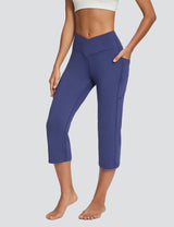 Baleaf Women's Skin-friendly Crossover High Rise Pants Estate Blue Side