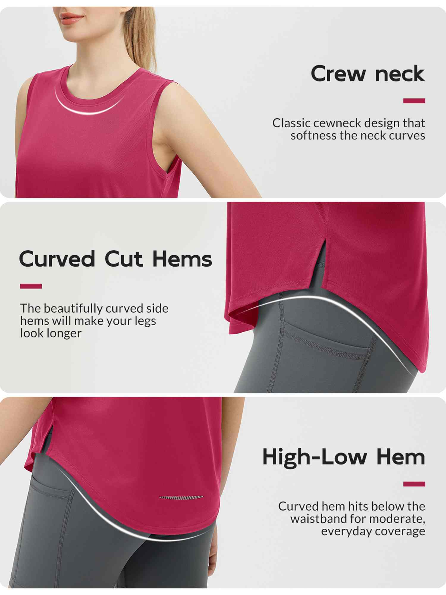 Split Round Hem Slimming Mid-Length Tank Top
