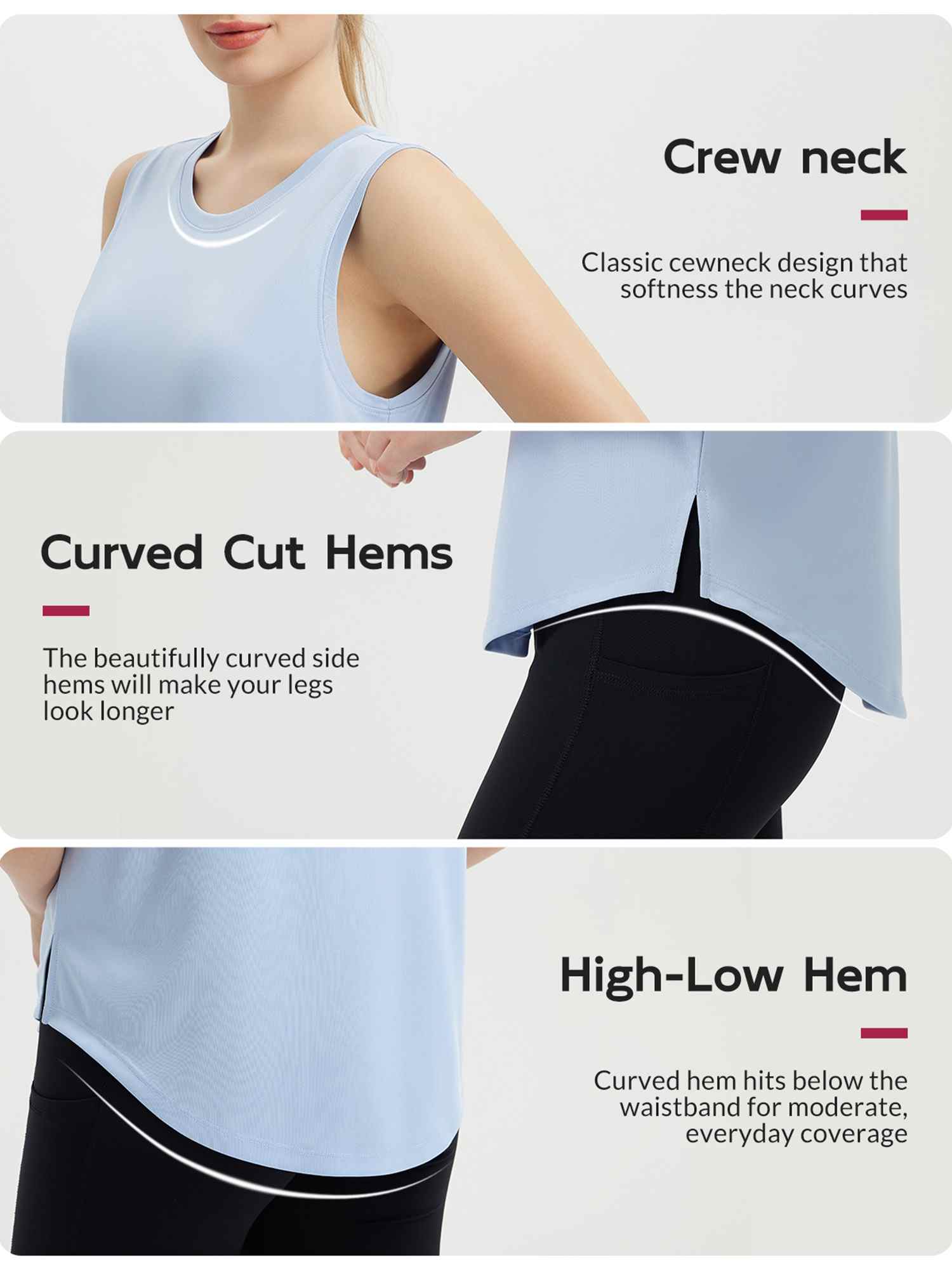 Split Round Hem Slimming Mid-Length Tank Top