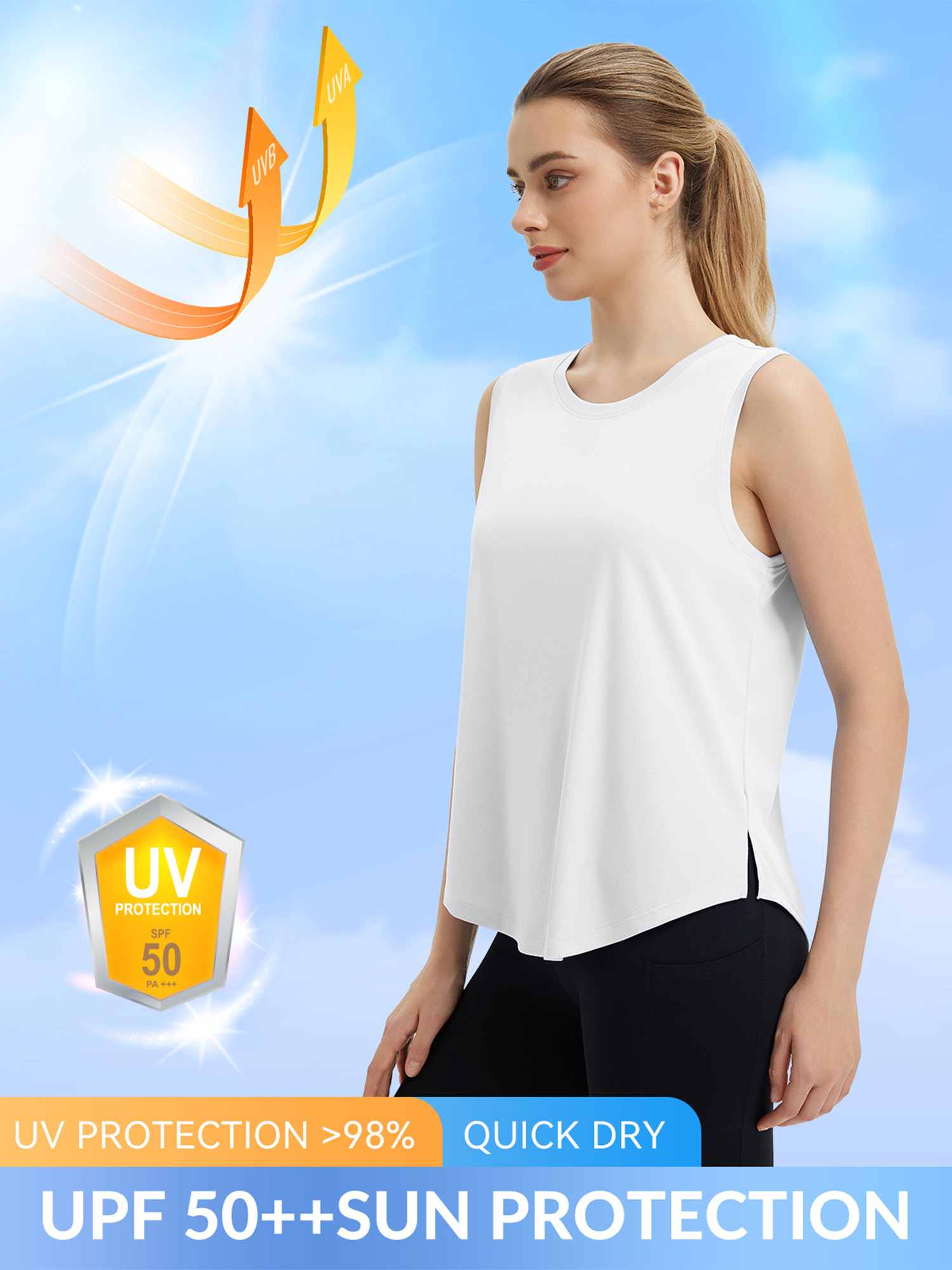 Split Round Hem Slimming Mid-Length Tank Top