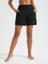 5" Zip Needle Woven Patchwork Elastic Waist Short Beach Shorts