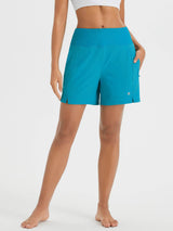 5" Zip Needle Woven Patchwork Elastic Waist Short Beach Shorts
