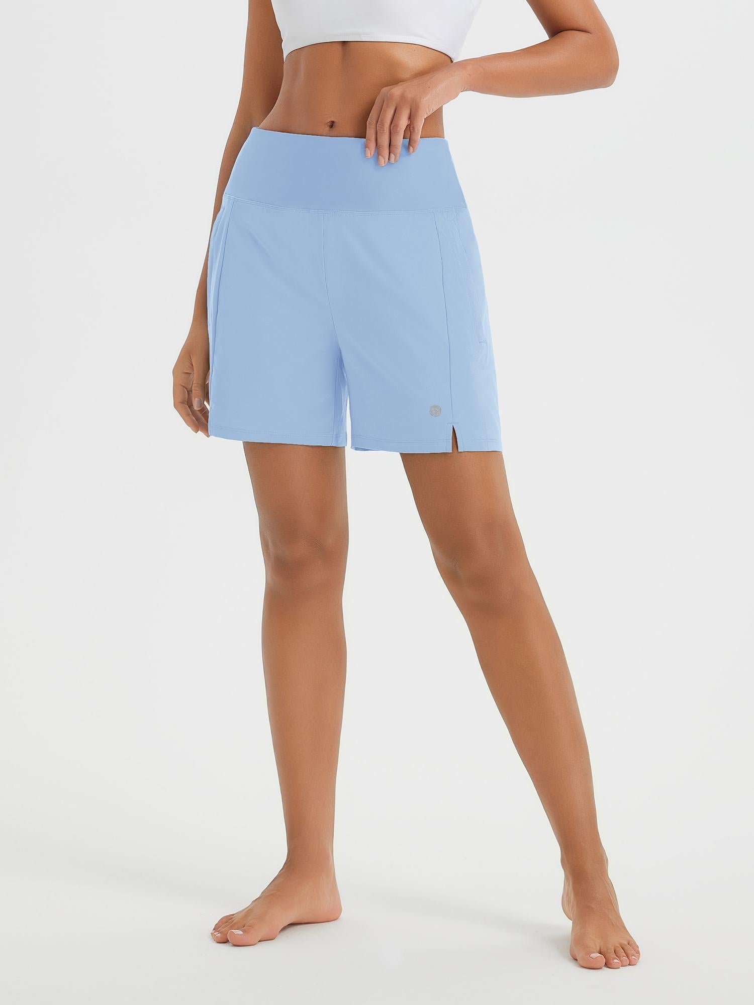 5' Zip Needle Woven Patchwork Elastic Waist Short Beach Shorts
