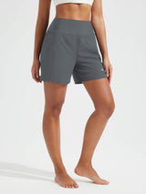 5' Zip Needle Woven Patchwork Elastic Waist Short Beach Shorts