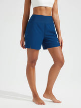 5" Zip Needle Woven Patchwork Elastic Waist Short Beach Shorts