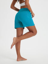 5' Zip Needle Woven Patchwork Elastic Waist Short Beach Shorts