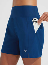 5' Zip Needle Woven Patchwork Elastic Waist Short Beach Shorts